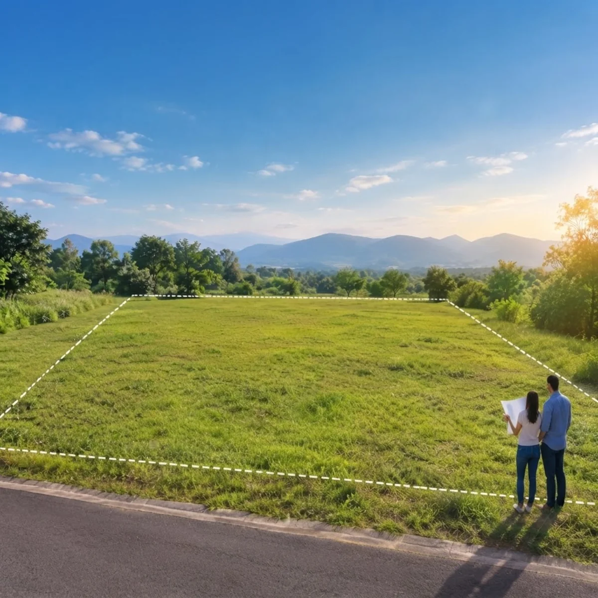 Antes: pareja frente al lote donde construirán su casa